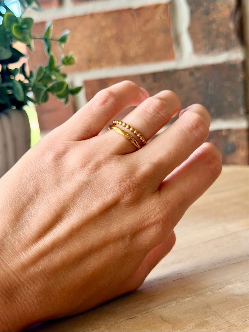 Gold Double Beaded Ring